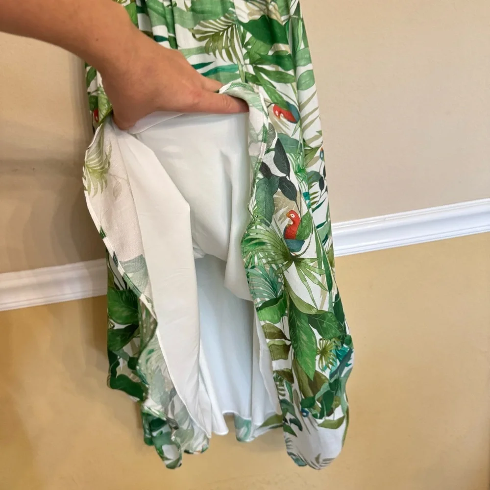 Antonio Melani LINEN Blend Selene Tropical Print One Shoulder Belted Dress Sz 12 - Picture 11 of 16